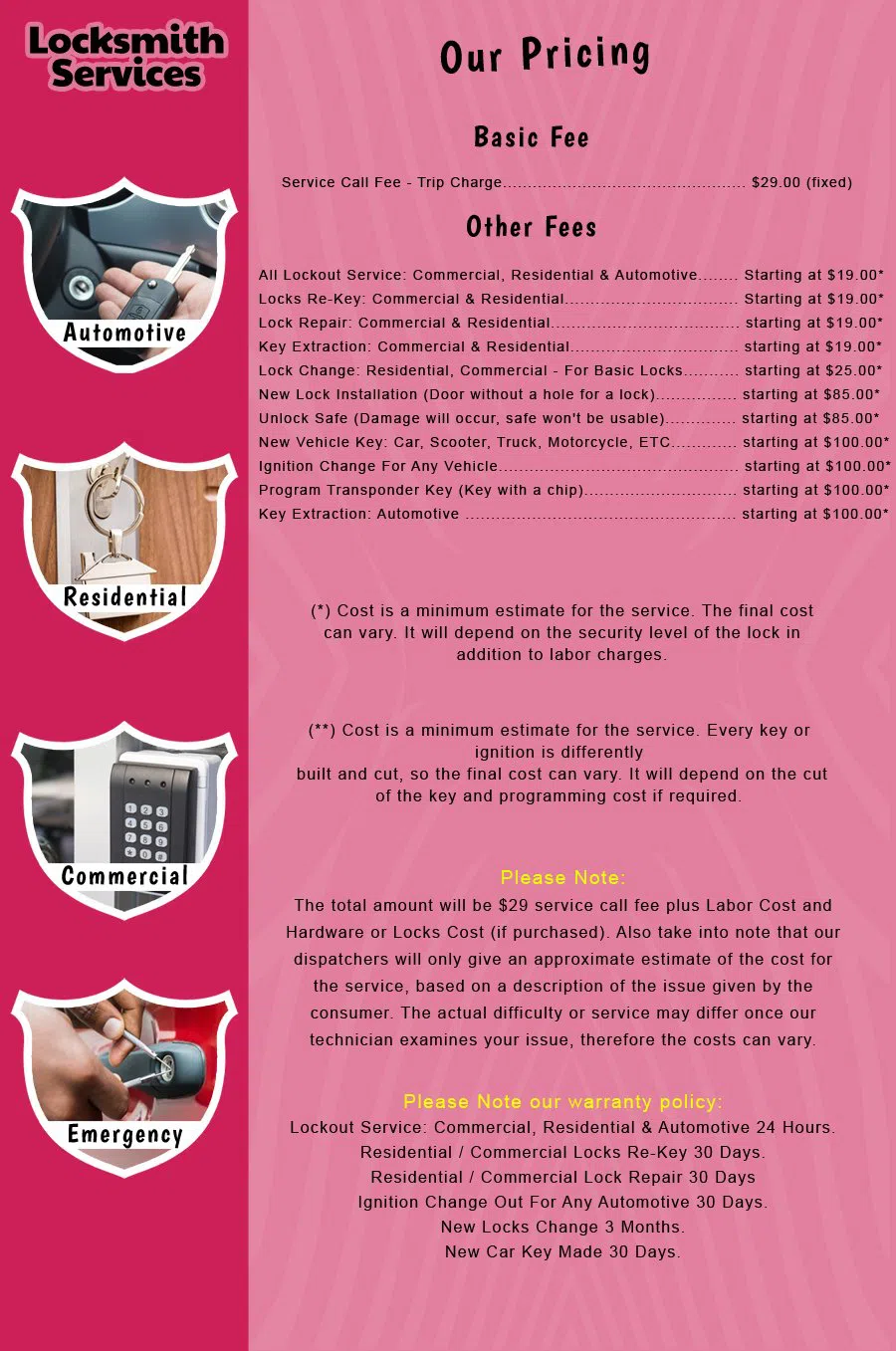 Montvale NJ Locksmith Store Montvale, NJ 201-749-1135 - price-list-c-18